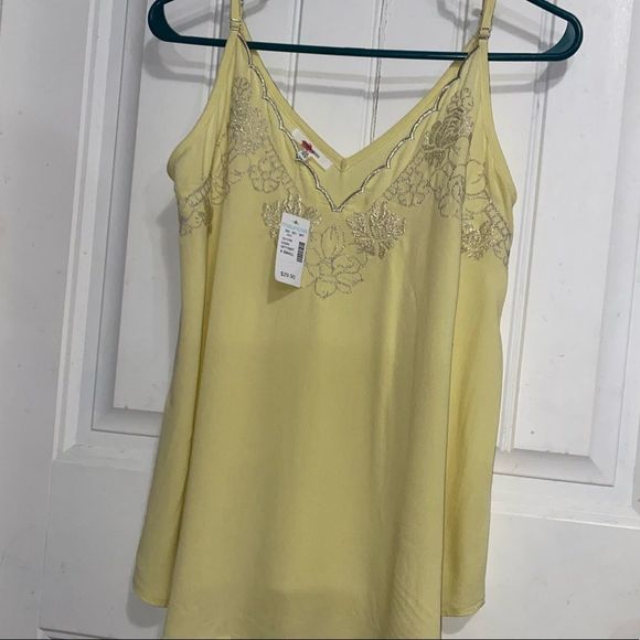 MAURICES Yellow & Silver Embroidered Metallic Scalloped Neckline Cami Size XS - Picture 8 of 14